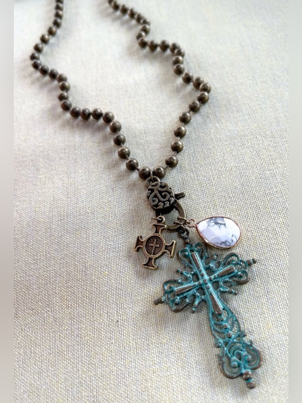 Helen Vintage-Inspired Turquoise Cross Pendant Charm Toggle Necklace